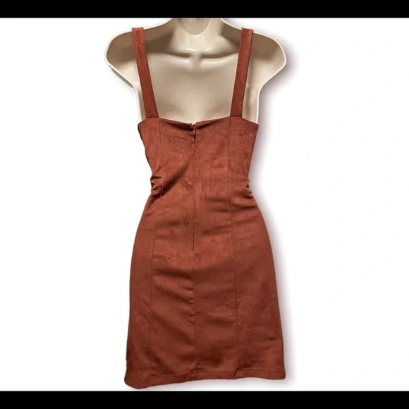 Tan Suede Forever 21 Bodycon Dress with deep wired V neck - Picture 5 of 8